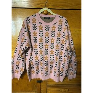 Zesica Cottagecore Coquette Boho Pink Floral Crewneck Sweater Womens XL Knit Top